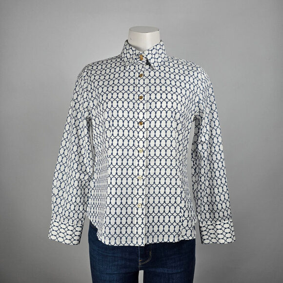 Talbots Tops - Talbots Petites White Chain Print Cotton Button Up Blouse Top Size 8p